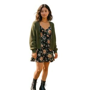 Vintage Dentelle Satin Floral Black Slip Dress night gown medium USA made